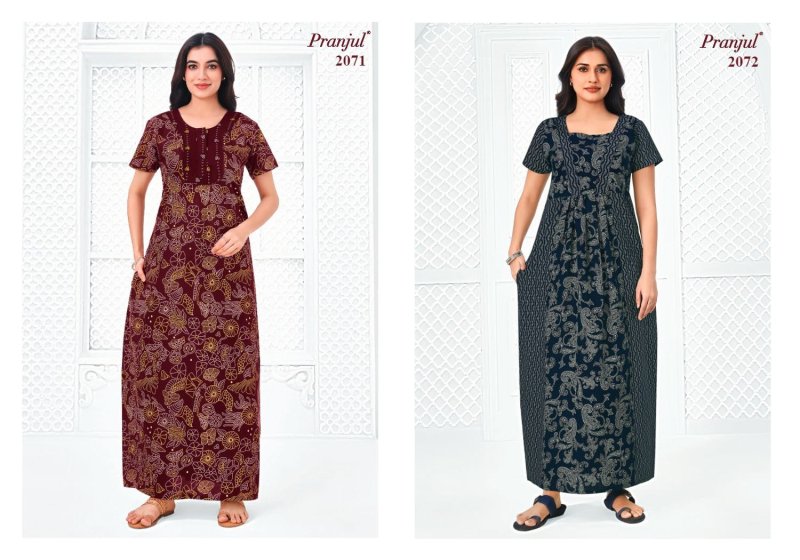 Pragati Vol 20 By Pranjul Pure Cotton Printed Nighty Gown 